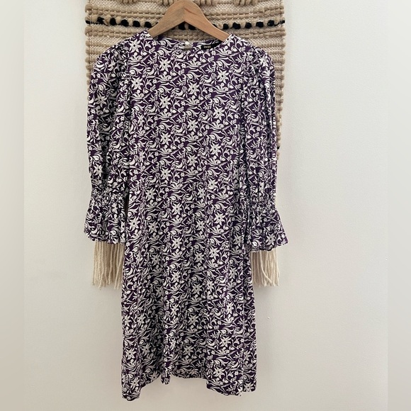 Maje Purple and White Floral Print Bishop Sleeve Sundress - Picture 2 of 14